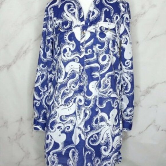 Lilly Pulitzer Captiva Tunic Bubbly Blue Octopus **Rare Find Print** Sz Large - Picture 1 of 10